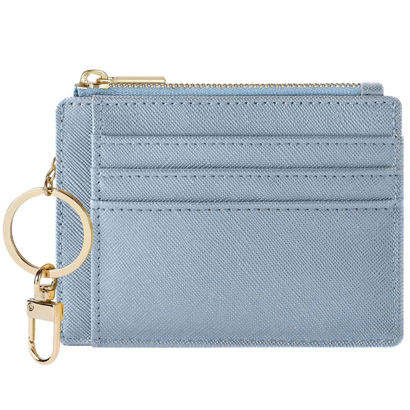 Sodsay Card Case Slim Front Pocket Wallet for Women Credit Card Holder with Keychain(CH Blue Gold) - Image 1